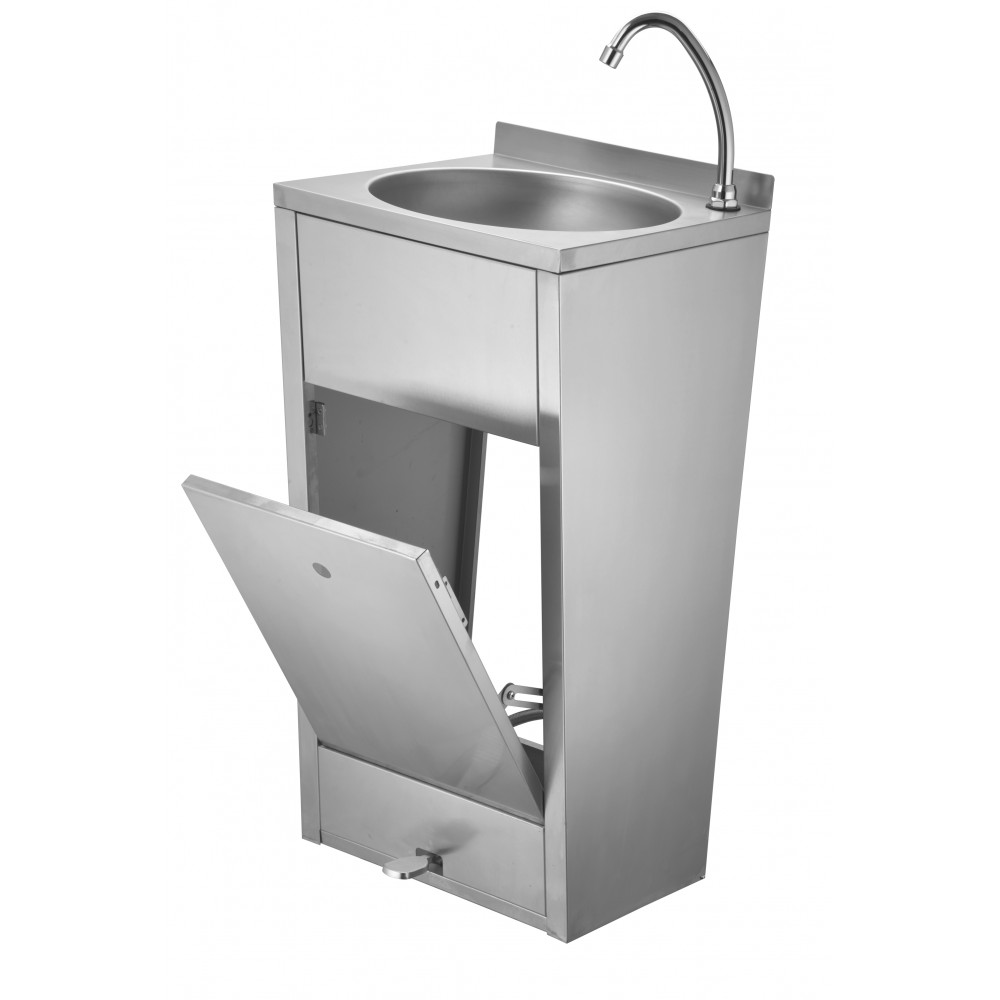 Λαντζάκι επιδαπέδιο ανοξείδωτο με ποδοβαλβίδα και κάδο απορριμμάτων FB01 Εξοπλισμός Κουζίνας