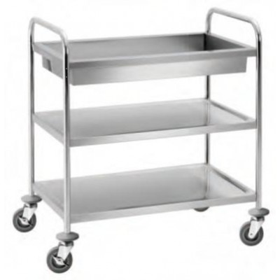 Service trolley ανοξείδωτο 3 ραφιών με πάνω ράφι βαθύ 10 εκ. ST3D