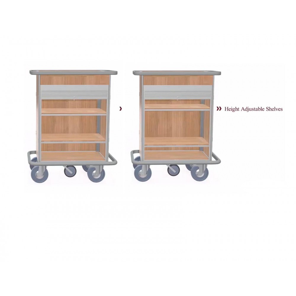 Τρόλεϊ τροφοδοσίας mini bar με 3 ρυθμιζόμενα ράφια και ρολό με κλειδαριά RM1460 Εξοπλισμός Ξενοδοχείων