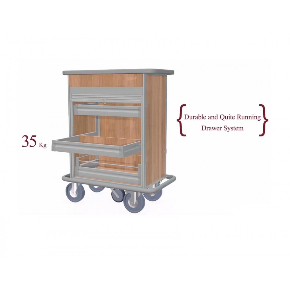 Τρόλεϊ τροφοδοσίας mini bar με 3 συρτάρια και ρολό με κλειδαριά RM1460S Εξοπλισμός Ξενοδοχείων