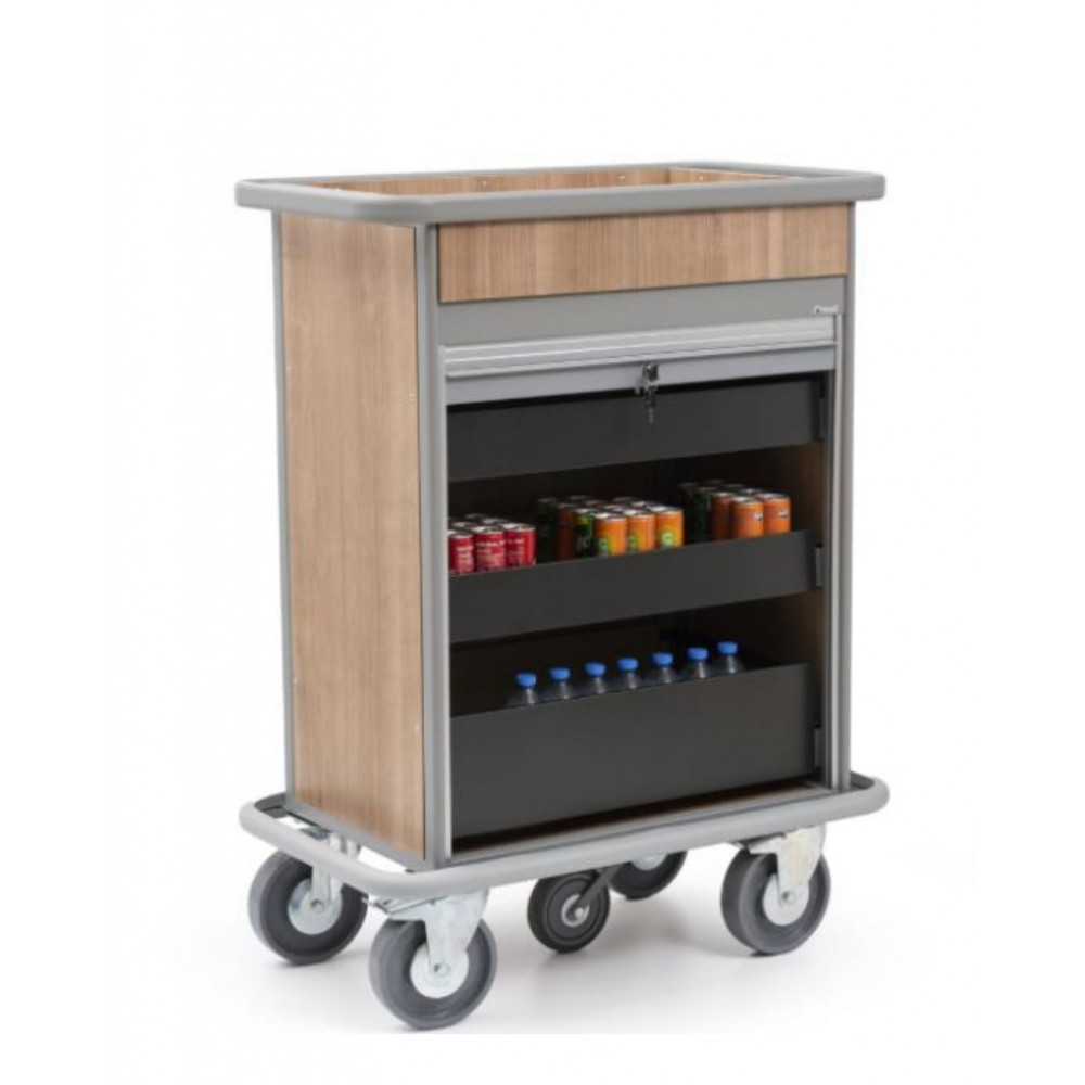 Τρόλεϊ τροφοδοσίας mini bar με 3 συρτάρια και ρολό με κλειδαριά RM1460S Εξοπλισμός Ξενοδοχείων